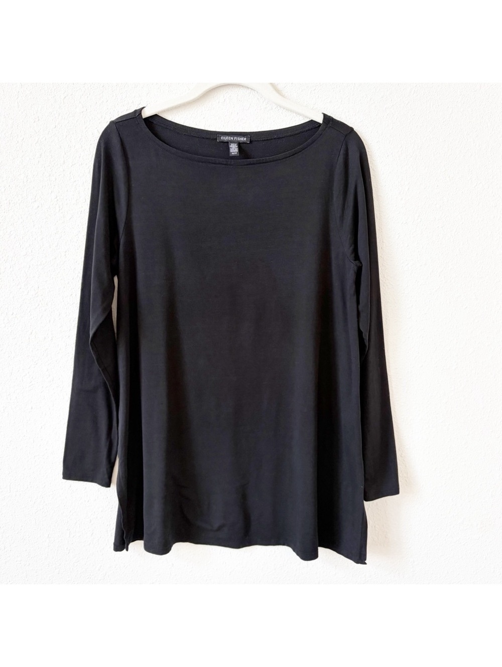 Eileen Fisher Fine Jersey Ballet Neck Long Top Black Size XS Minimalist Casual